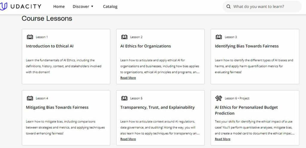The structure of the Udacity Ethical AI course