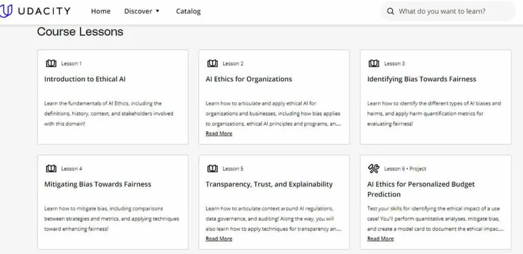 The structure of the Udacity Ethical AI course