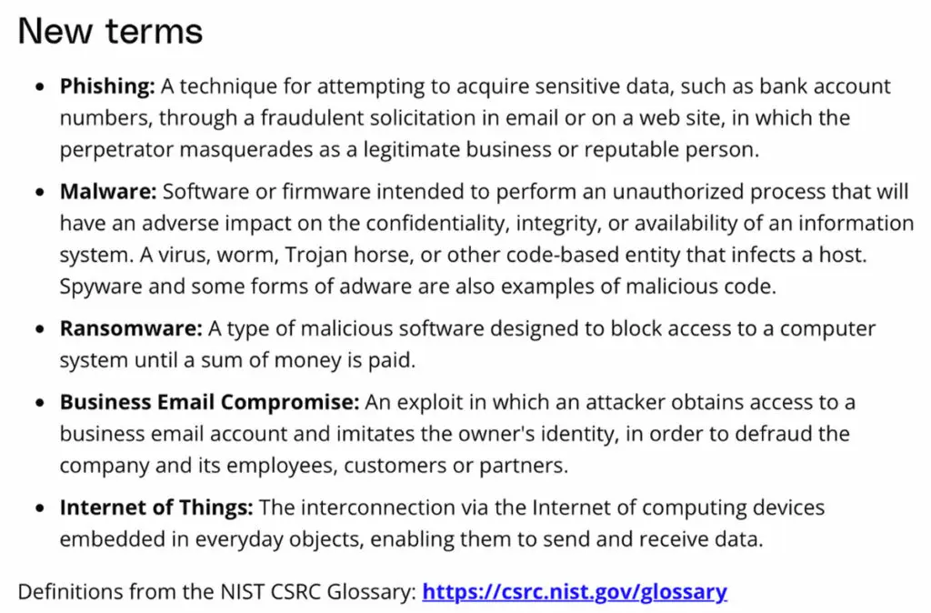 Definitions of New Terms in the First Course