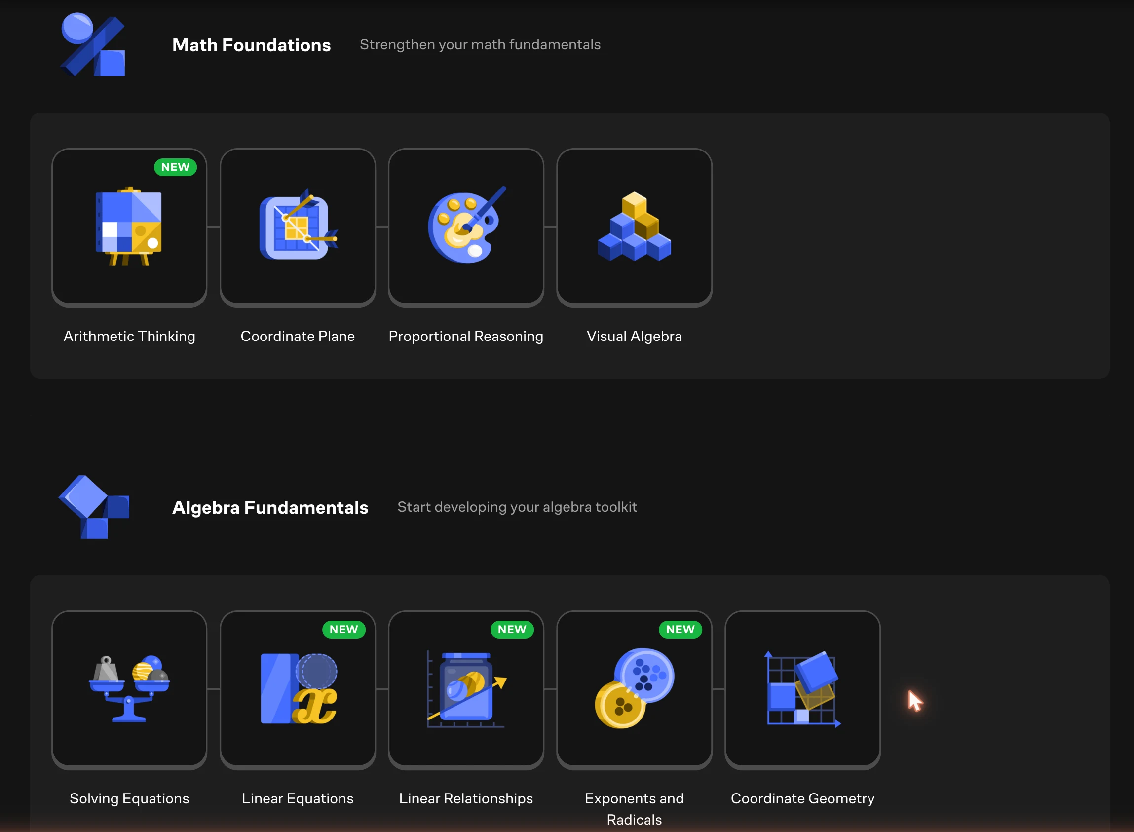 Brilliant’s course library showing math, science, computer science, and data analysis learning paths