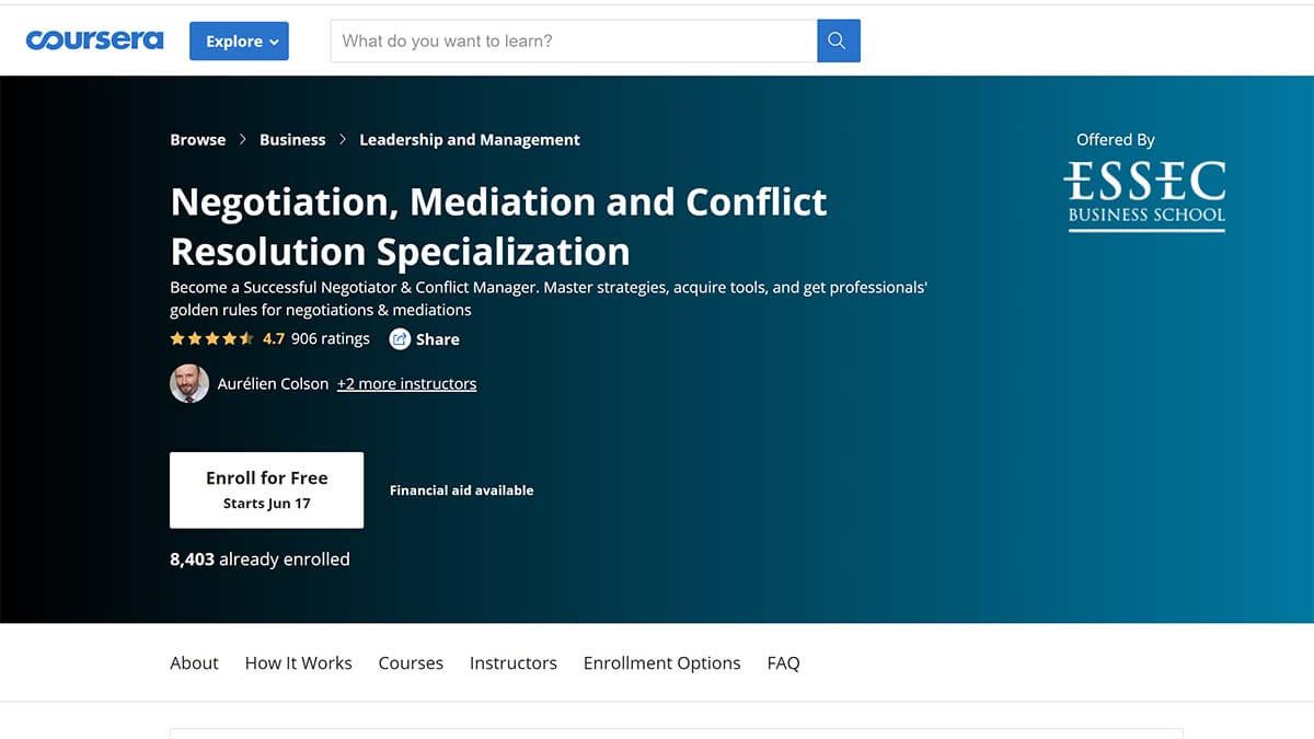 Best for Experts: “Negotiation, Mediation, and Conflict Resolution” (Coursera x ESSEC)
