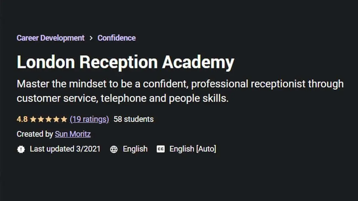 Best Overall: Professional Receptionist Course by London Reception Academy (Udemy)